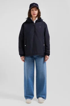 Oversize navy blue hooded down jacket