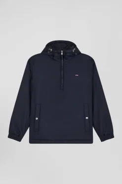 Oversize navy blue hooded down jacket