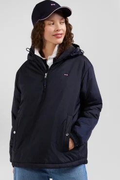 Oversize navy blue hooded down jacket