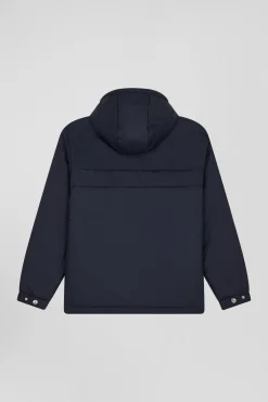 Oversize navy blue hooded down jacket