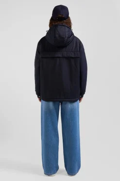 Oversize navy blue hooded down jacket