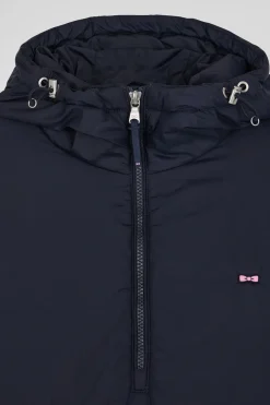 Oversize navy blue hooded down jacket