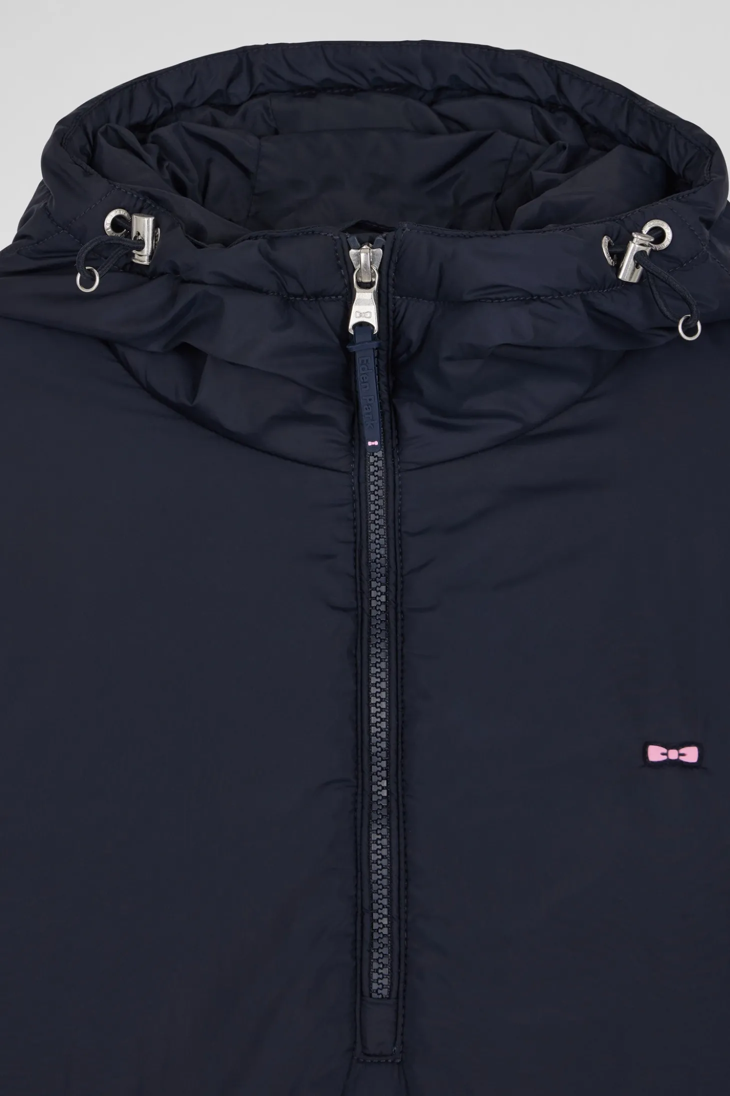 Oversize navy blue hooded down jacket