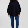 Oversize navy blue wool blend turtleneck jumper