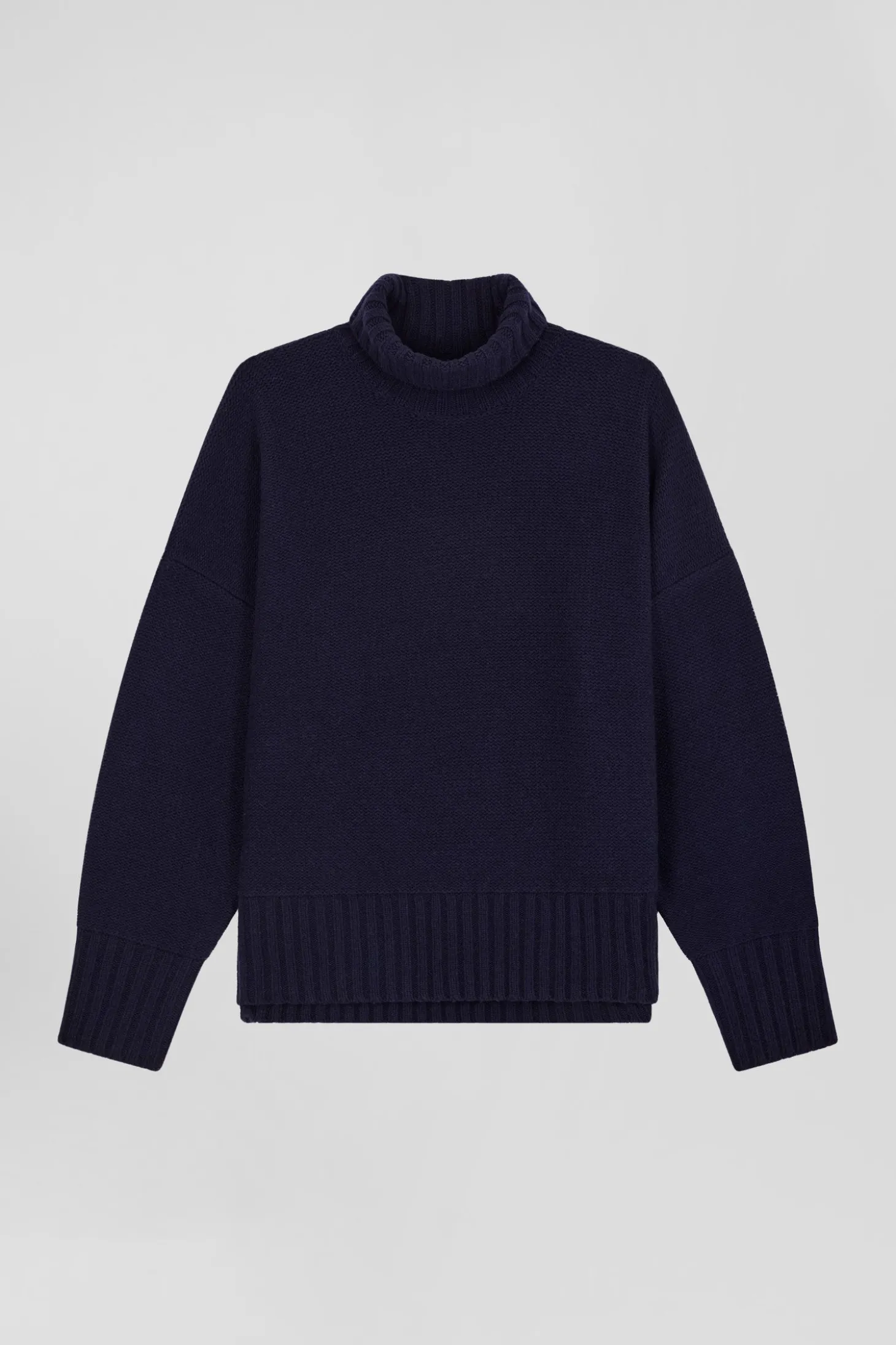 Oversize navy blue wool blend turtleneck jumper