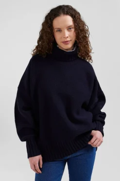 Oversize navy blue wool blend turtleneck jumper