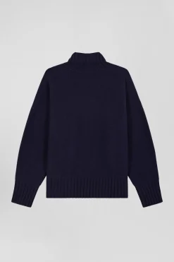 Oversize navy blue wool blend turtleneck jumper