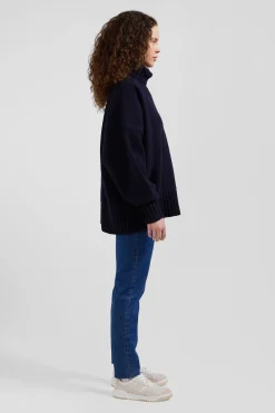 Oversize navy blue wool blend turtleneck jumper