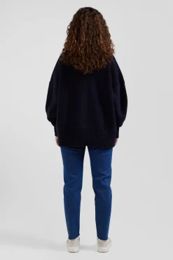 Oversize navy blue wool blend turtleneck jumper