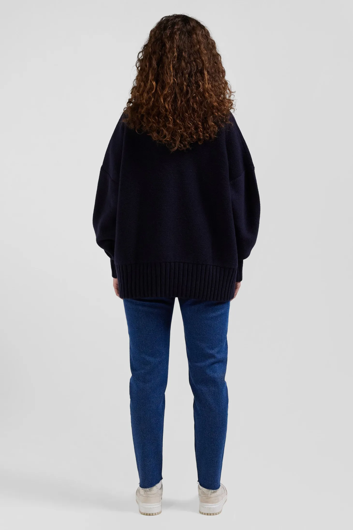 Oversize navy blue wool blend turtleneck jumper