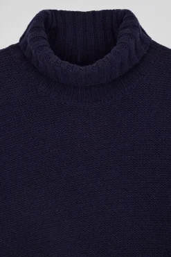 Oversize navy blue wool blend turtleneck jumper