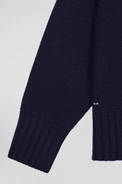 Oversize navy blue wool blend turtleneck jumper