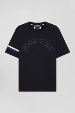 Oversize navy short-sleeved cotton T-shirt with Eden Park print