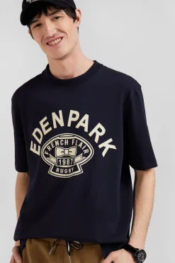 Oversize navy short-sleeved cotton T-shirt with Eden Park Rugby print