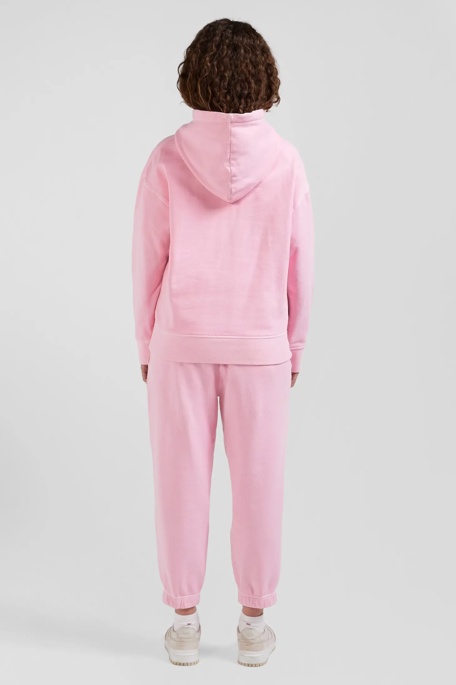 Oversize pink unisex dyed cotton fleece hoodie