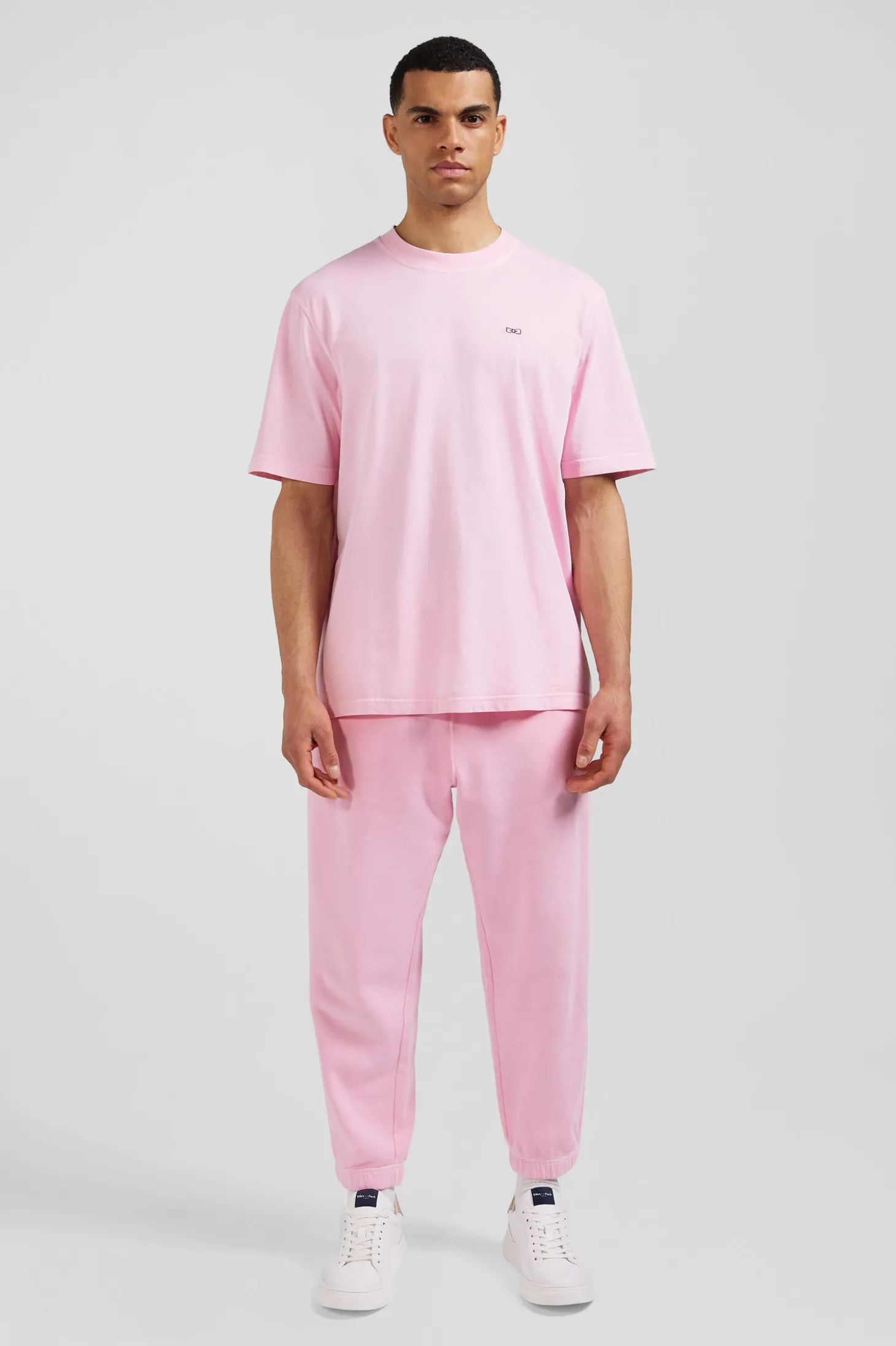 Oversize pink unisex short-sleeved T-shirt in overdyed cotton