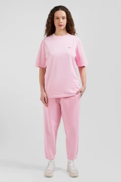 Oversize pink unisex short-sleeved T-shirt in overdyed cotton
