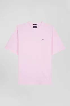 Oversize pink unisex short-sleeved T-shirt in overdyed cotton
