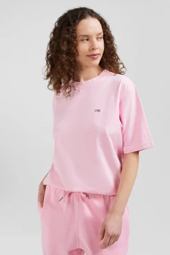 Oversize pink unisex short-sleeved T-shirt in overdyed cotton