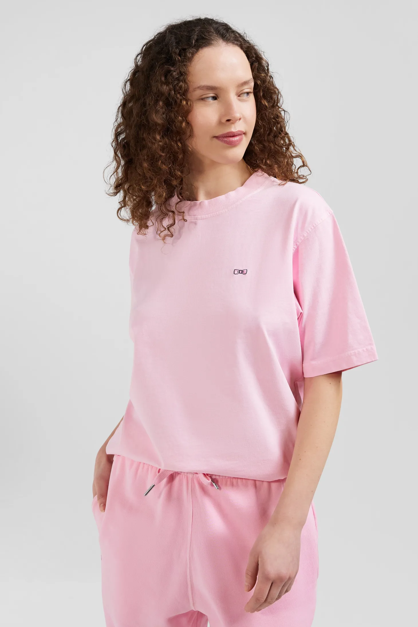 Oversize pink unisex short-sleeved T-shirt in overdyed cotton