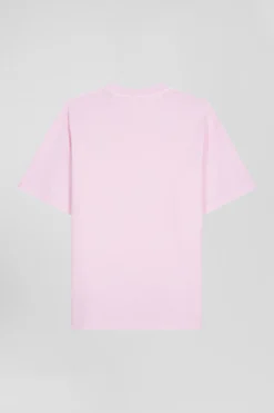 Oversize pink unisex short-sleeved T-shirt in overdyed cotton