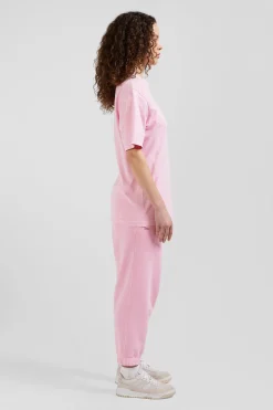 Oversize pink unisex short-sleeved T-shirt in overdyed cotton