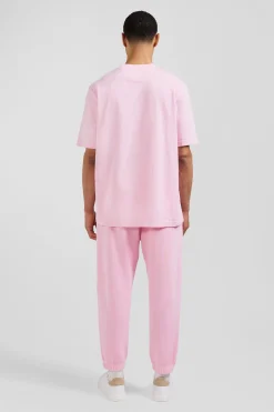 Oversize pink unisex short-sleeved T-shirt in overdyed cotton