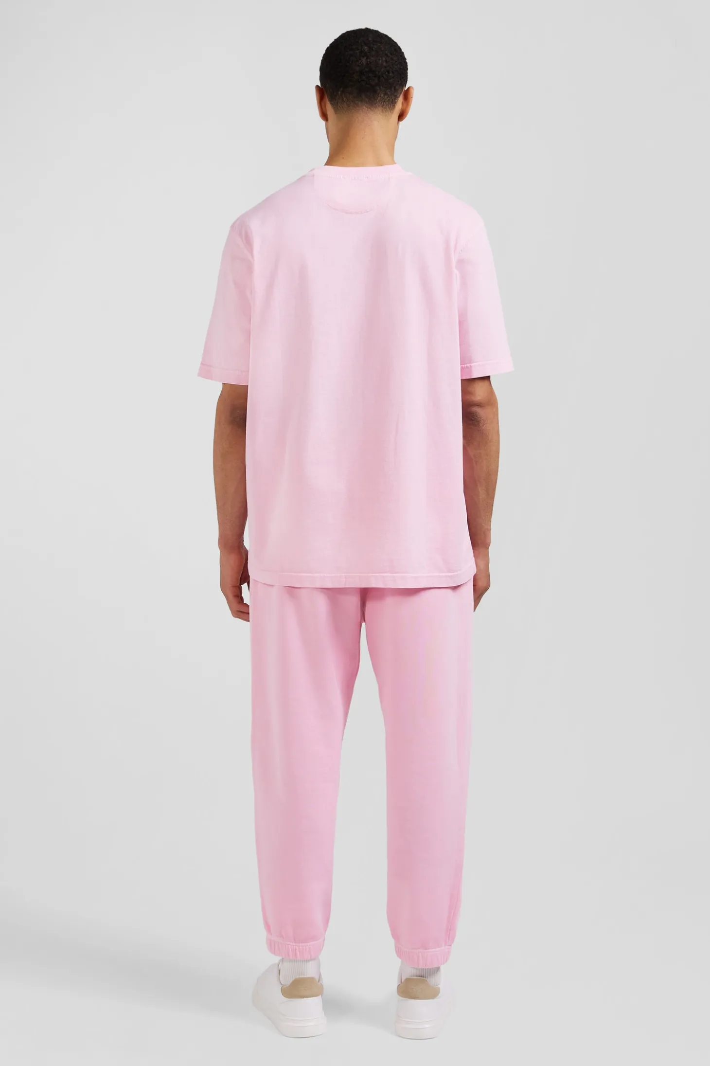 Oversize pink unisex short-sleeved T-shirt in overdyed cotton