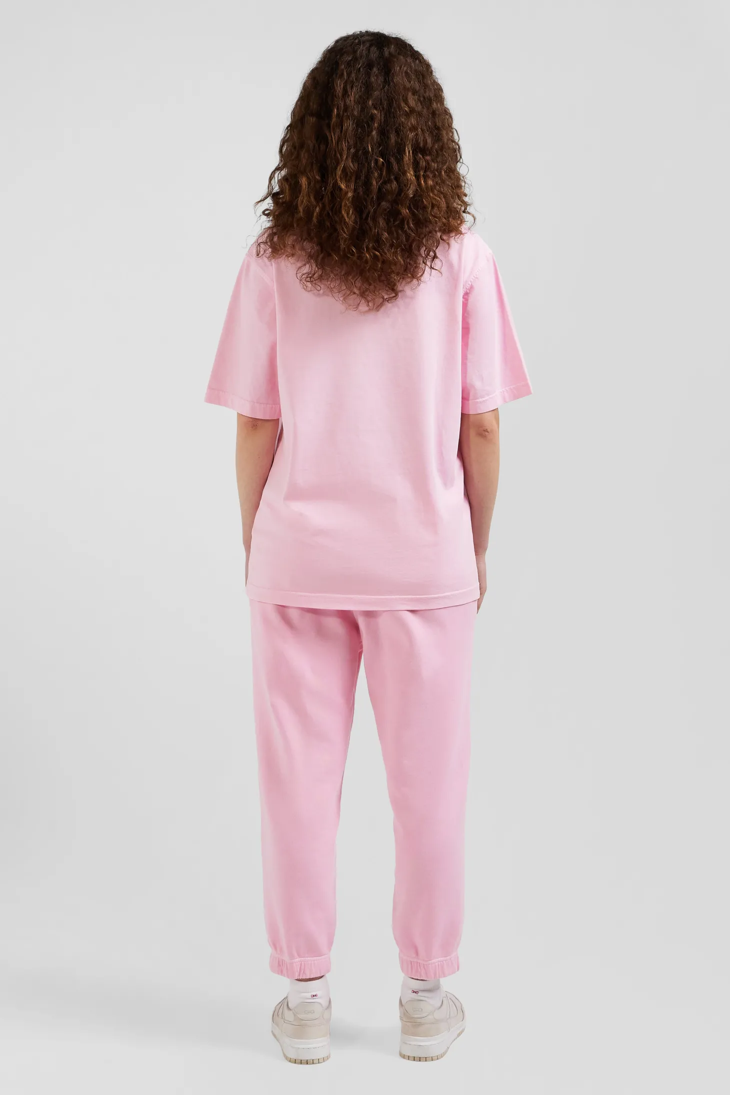 Oversize pink unisex short-sleeved T-shirt in overdyed cotton