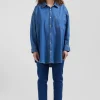 Oversize sky blue cotton shirt with patch pocket