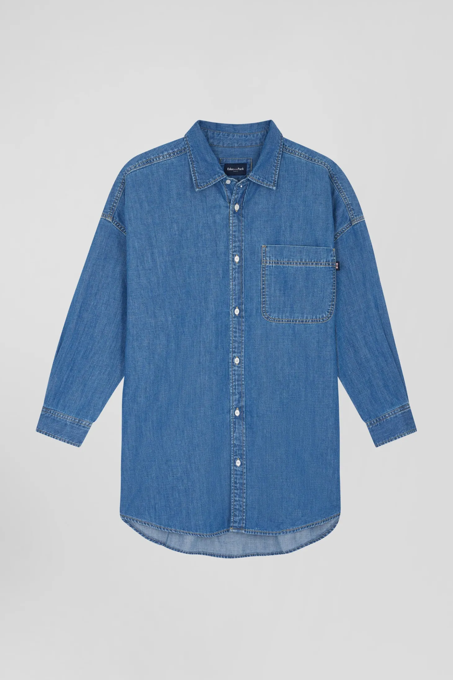 Oversize sky blue cotton shirt with patch pocket