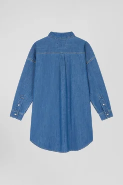 Oversize sky blue cotton shirt with patch pocket