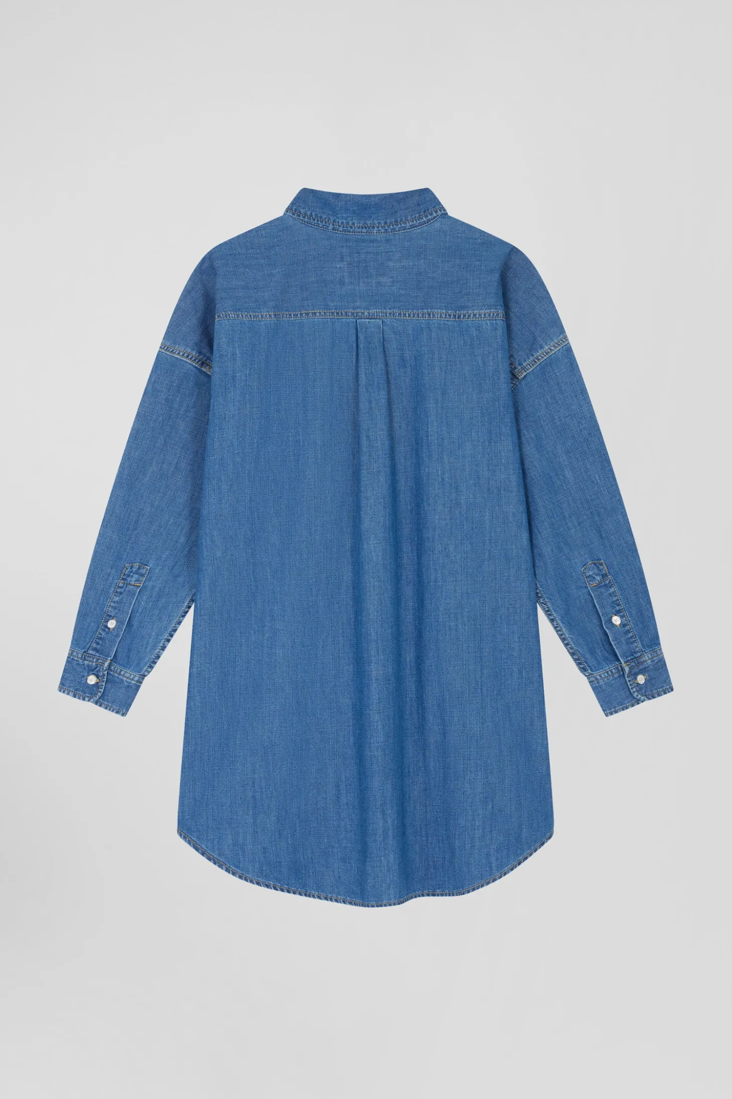 Oversize sky blue cotton shirt with patch pocket