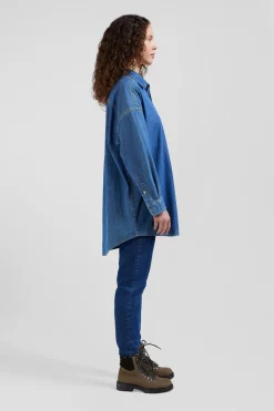 Oversize sky blue cotton shirt with patch pocket