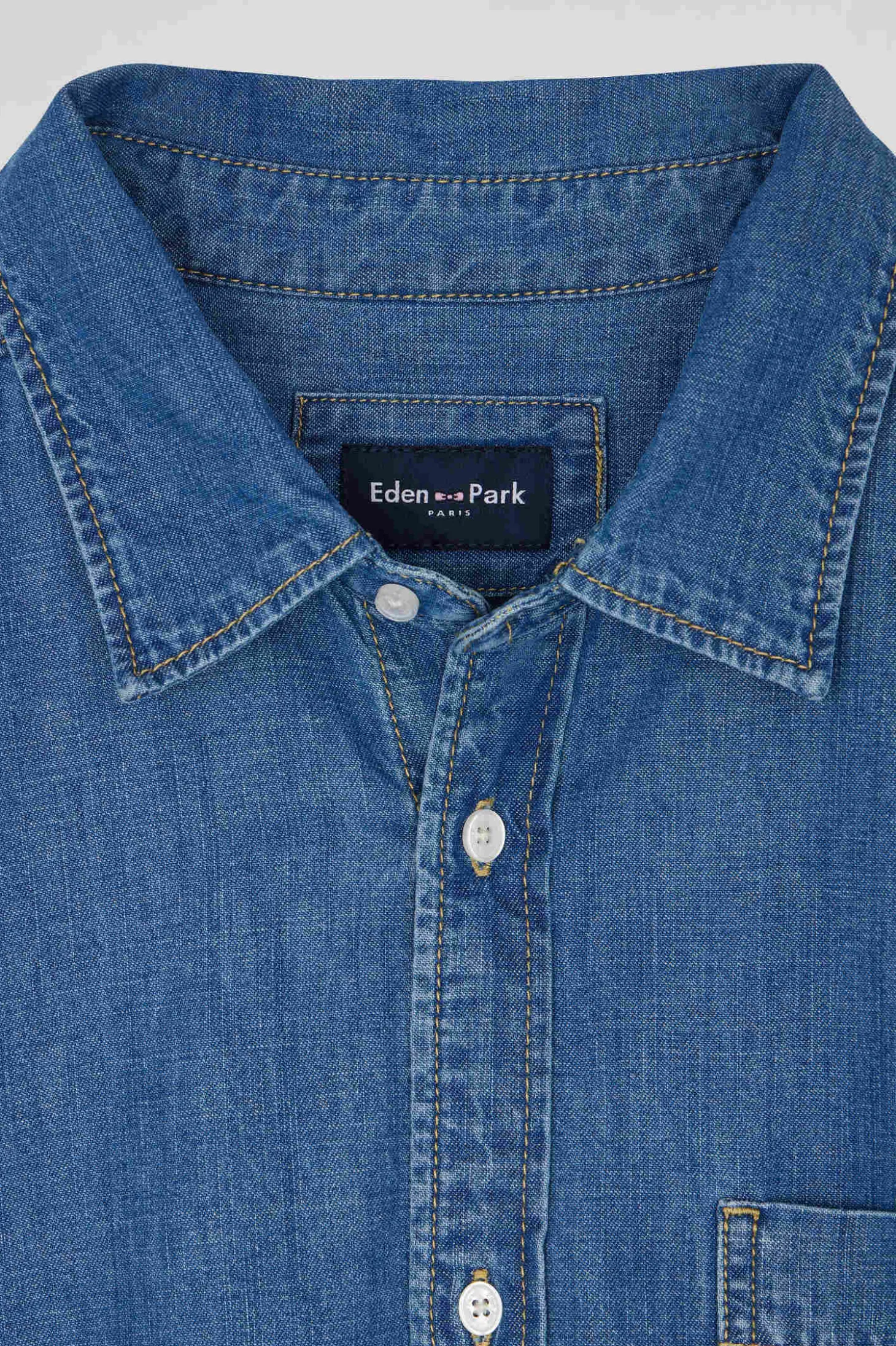 Oversize sky blue cotton shirt with patch pocket