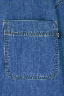 Oversize sky blue cotton shirt with patch pocket