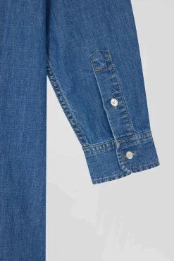 Oversize sky blue cotton shirt with patch pocket
