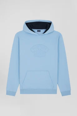 Oversize sky blue embroidered cotton blend hoodie