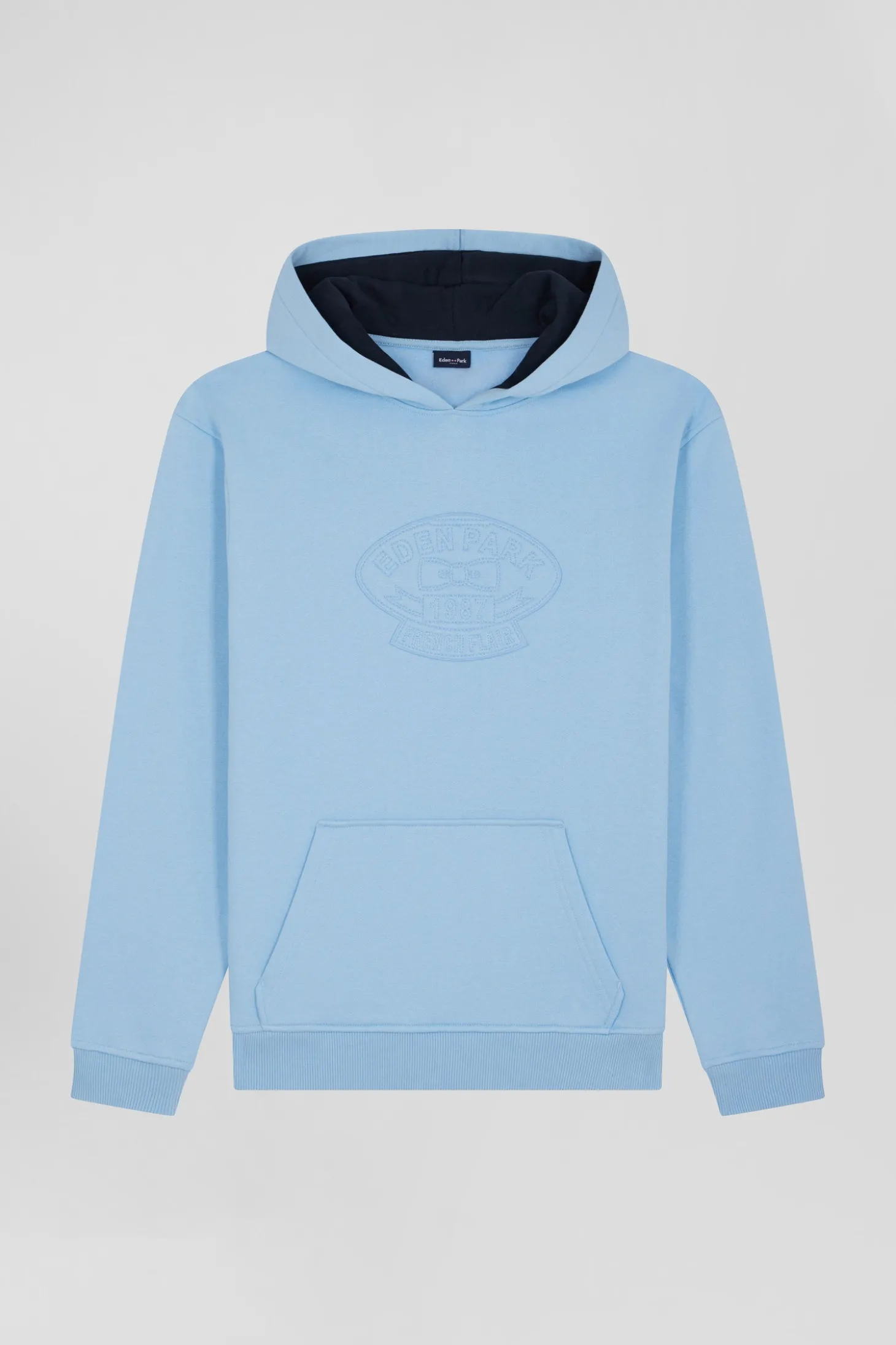 Oversize sky blue embroidered cotton blend hoodie