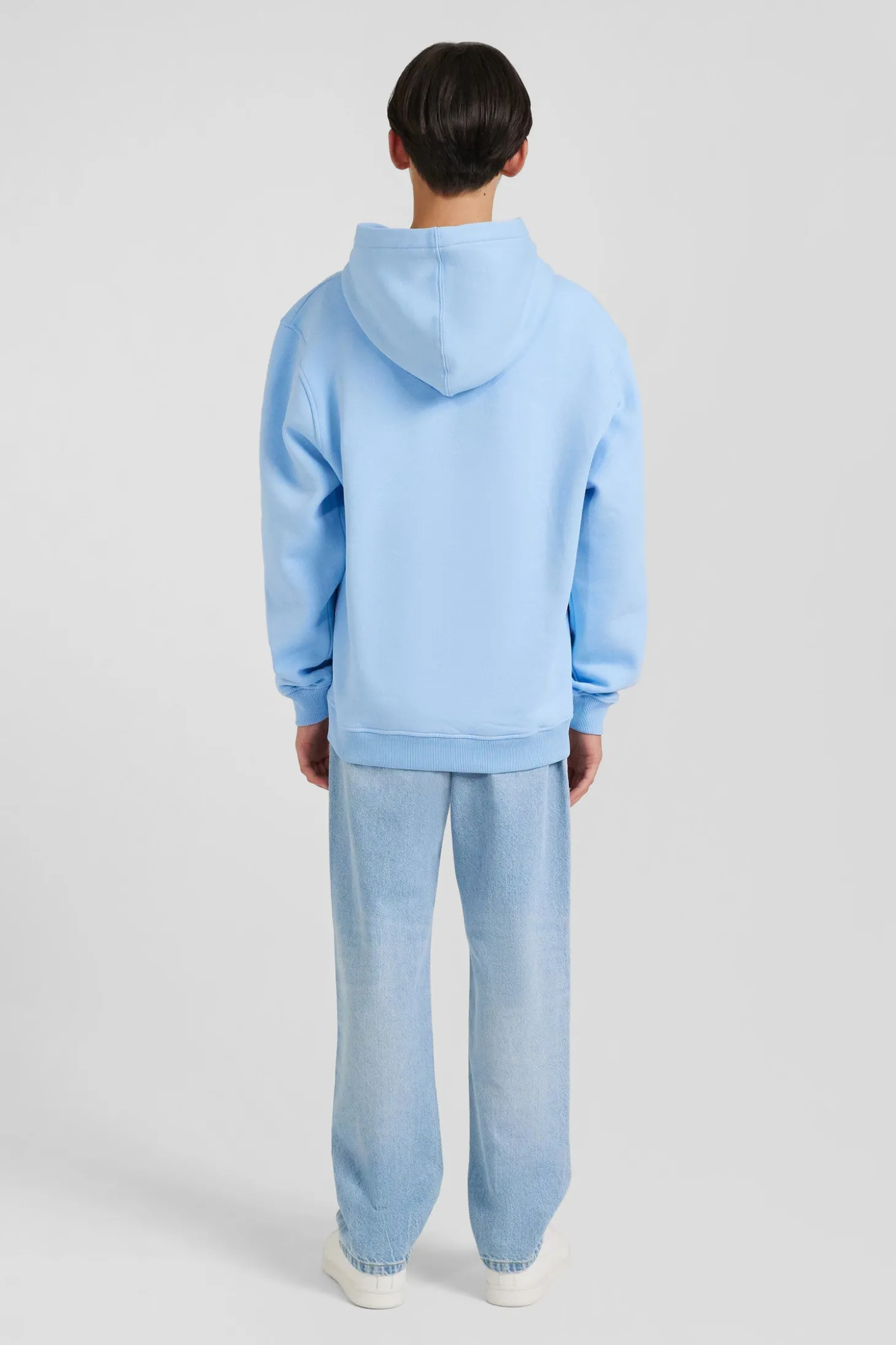 Oversize sky blue embroidered cotton blend hoodie