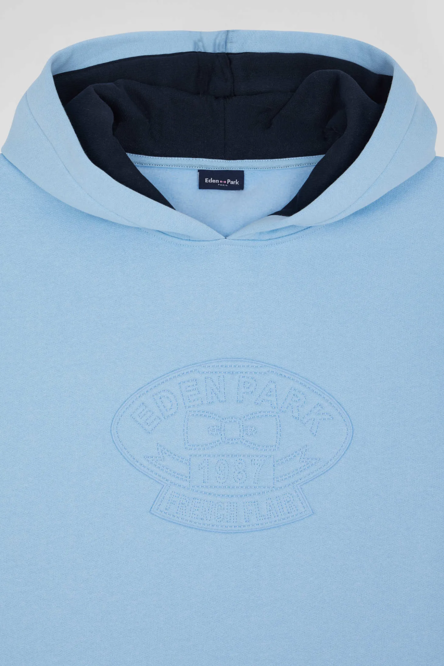 Oversize sky blue embroidered cotton blend hoodie
