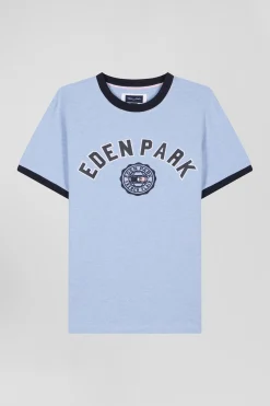 Oversize sky blue short-sleeved cotton T-shirt with Eden Park print
