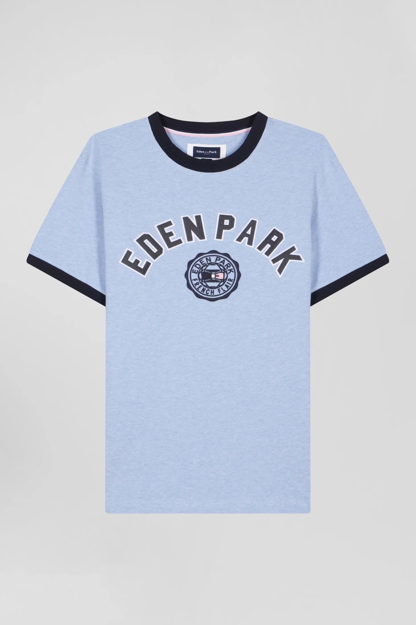 Oversize sky blue short-sleeved cotton T-shirt with Eden Park print