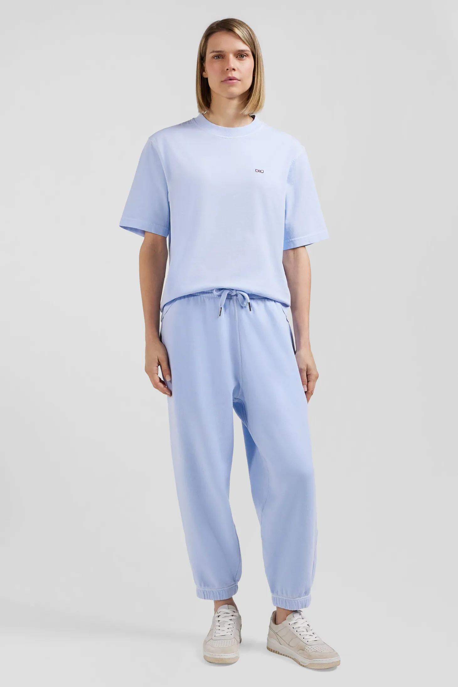 Oversize sky blue unisex short-sleeved T-shirt in overdyed cotton