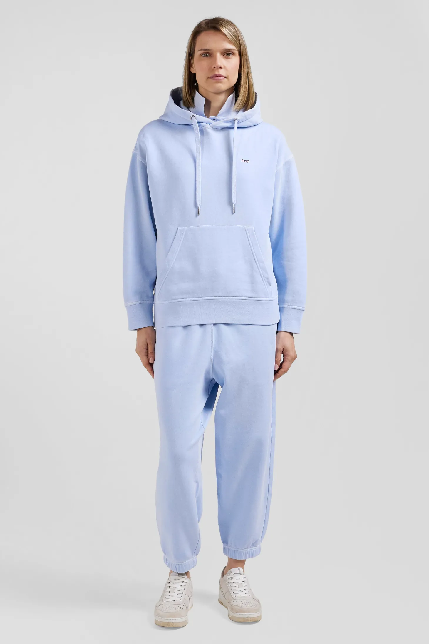 Oversize sky blue unisex dyed cotton fleece hoodie
