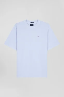Oversize sky blue unisex short-sleeved T-shirt in overdyed cotton