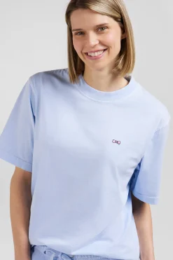 Oversize sky blue unisex short-sleeved T-shirt in overdyed cotton
