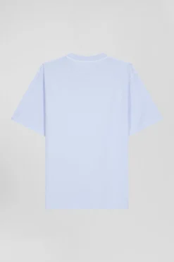 Oversize sky blue unisex short-sleeved T-shirt in overdyed cotton