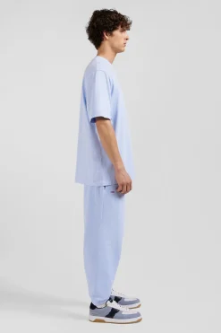 Oversize sky blue unisex short-sleeved T-shirt in overdyed cotton