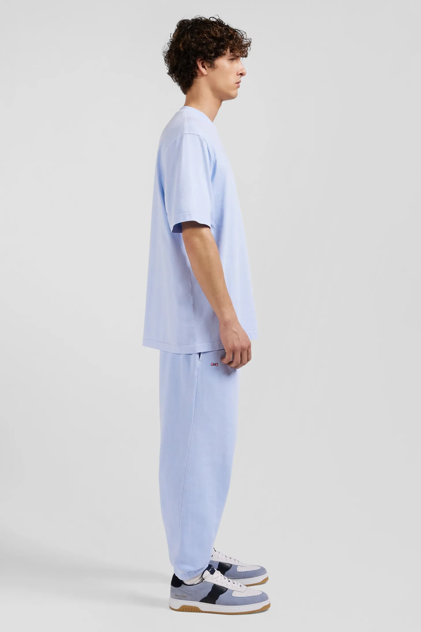 Oversize sky blue unisex short-sleeved T-shirt in overdyed cotton